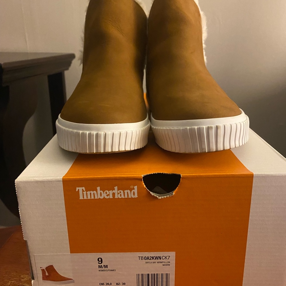 Timberland Tan Slip-On Shoes with White Sole